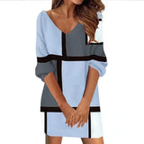 Fongt New Fashion Casual V-Neck Print Dress Women's Dress