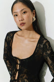 Fongt Hollow U-Neck Long-Sleeved Lace Jersey Women's Spring And Summer Can Be Folded With Sweet And Spicy Pure Lust Burqas Sunscreen Tops