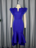 Fongt Lotus Leaves Folded Short-Sleeved Dress Banquet Temperament High-Waisted Fishtail Dress Dresses