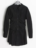 Fongt Simple Style Dress Women 2025 Spring New Collar Folded Waist Design Solid Color Long Sleeve