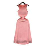 Fongt Striped Knitted Dress Woman 2025 New Summer Korean Version Of The Long Sleeveless Vest Skirt
