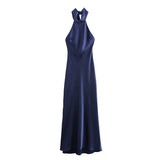 Fongt Women's Clothing 2025 Spring Festive Dress Hanging Neck Collar Silk Texture Dew Back Dress