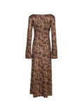 Vintage Print Trumpet Sleeve Maxi Dress-Outfit