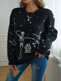 Fongt Women's TUME Exploding Halloween Jaccupy Black Skull Knitted Knitted Sweater