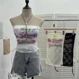 Fongt Shot With Chest Pad Lace Lace Hollow Hottie Breast Drawstring Thin Brat Waistcoat Sleeveless Top 12111
