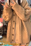 Winter Vintage Knitted Sweater Women Korean Fashion Loose Warm Sweaters Female Long Sleeve Casual Solid Cardigan