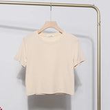 Fongt Solid Short-Sleeved T-Shirt Burst Small Short Sweet Spicy Slim Slim Thin Collar Top 88122