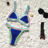 2021 Hand Crocheted Bikini Knit Patchwork Women 2 Piece Swimsuit Halter Top Brazilian Bathing Suit Knitted Thong