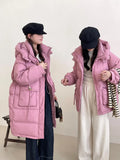 Crescent Buckle Short Down Jacket Female 2024 Winter New Hooded Thick Waist Show Thin White Duck Down Warm Coat-Outfit