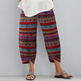 Vintage Floral Printed Pants Summer Women Cotton Linen Trousers Harem Pants Elastic Waist Loose Pantalon