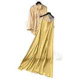 Fongt Temperament Two Sets Of Women's Languid Languid Wind Outside The Thin Loose Long-Sleeved Sunscreen Jacket + Sling Dress