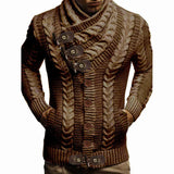 Fongt Men's Turtleneck Button Horn Buckle Knit Fashion Cardigan Men's