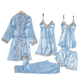 New Pajamas With Thoracic Silk Sexy Sling With Gold Lace Five-Piece Set Of Pajamas Thin