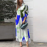 Fongt Spring And Summer Women's Fashion Casual Printing Loose Open Fork Bag Long Shirt Shirt Dress