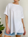 Fongt Loose Open Fork Cotton Short-Sleeved T-Shirt Women Comfortable Round Neck Solid Color T Hot Sale
