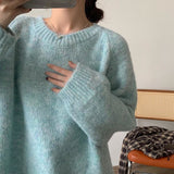 Fongt Advanced Sense Small Knit Jacket Round Collar Lazy Wind Autumn Winter Long Sleeve Soft Waxy Color Loose Set Sweater-Outfit