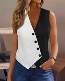 Fongt New Summer New Sleeveless Jumpsuit Fashion Slim V-Neck Vest