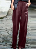 Women' s PU Leather Trousers ZANZEA Autumn Fashion OL Wide Leg Pants PalazzoOversized Casual Solid Bottoms Femme