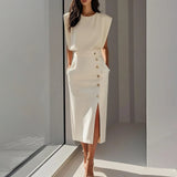 Fongt Elegant Workplace Party Button Dress New Burst