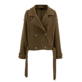 Fongt New Women's Big Collar Hair, Stylish Short Belt Coat
