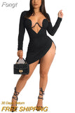 New Chic Black Corest Bodycon Mini Dress Fashion Womens Long Sleeve Side Slit Irregular Party Club Dresses Female