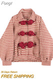 Women's Tweed Jacket Loose Chinese Style Vintage Sweet Trendy Female Lapel Single Breasted Lantern Sleeve Jacket Coat Spring