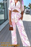 Neck Tops And Print Pants Bohemian Outfits Summer Elegant Women Holiday Two Piece Set Slim Fit Long Pants Lady Matching
