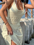 Fongt Beach Hoodie Sexy Long Hollow Knitted Slings Bareback Holiday Sunscreen Skirt