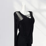 Fongt And After Two Wear Sand Dune Waste Wind Top Hole Long Sleeve T-Shirt Hollow See-Through Blouse Rope Tie Tie Girl-Outfit