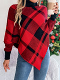 Autumn And Winter Casual Lattice High-Neck Long Sleeve Fight Sweater Christmas Women's