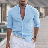 Fongt New Men's Summer Shirt Beach Shirts Long Sleeves Solid Hawaiian Holiday