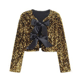 Fongt New Fashion Temperament Women's Long-Sleeved Bow Decorated With A Glide Coat Top