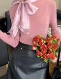 Fongt Design With Bow Temperament Elegant Knitted Shirt Autumn And Winter New Rich Gold Feeling Thin Top