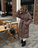 Fongt Leisure Collection Waist Thin Long Bread Cotton Clothes Women Thick Warm Cotton Coat Brown