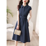 Fongt Fan Short Sleeve Polo Collar Shirt Dress 2025 Spring And Summer High-Sunny Bag Hip Tie Mid-Long Skirt