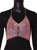 Women Trendy Shiny Rhinestone Crop Top Glitter Crystal Mesh Fishnet See Through Backless Tank Top for Women Y2K Halter