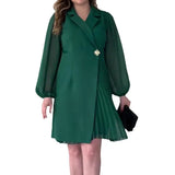 Fongt 2025 New Collar Solid Color High-End Temperament Fold Design Dress