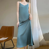 Fongt Acetate Silk Sling Dress Women Summer Loose Inside The Long Dress French Design Fairy Set Of Blind