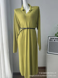 Fongt Autumn And Winter Scissors Collar Soft Sweater Skirt Elegant Loose Dress In Style