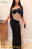 Chic Black Nude Mesh Sheer Rhinestones Side Maxi Dress Luxury See-Through Asymmetrical Party Dress Celebrities