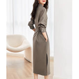 Fongt Temperament Commuting Long Sleeves Wearing Skirts In The Fall Of 2025 New V-Neck Waist Thin Shirt Dress Lady
