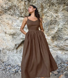 Fongt V-Necked Suspension Dresses 2025 Spring New Temperament Elegant Sexy Strap-On Striped Slings Long Skirts
