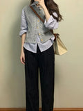 Fongt New Temperament Gentle Retro Wool Knitted Vest Women Autumn New Gray Wooden Buckle Sleeveless Vest