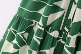 Fongt Women's Long-Sleeved Green-Print Shirt Dress 3662