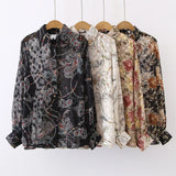 New Arrival Women Floral Embroidery Lantern Sleeve Chiffon Blouse Button Up Transparent Shirt Casual Sunscreen Tops