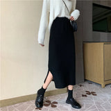 Campus Skirt New Black Open Fork Knitted Skirts In The Long High-Waisted A-Character Thin-Skinny Ass