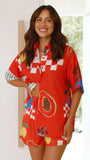 Fongt Casual Women's Shorts Two-Piece Fashion Print Shirt 3002