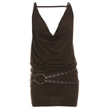 2024 Summer New Women's Fashion Silver Belt Decorated Brown Tight