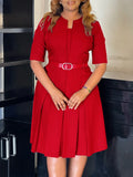 Fongt Large-Size Women's Dress 2025 Autumn Fashion Elegant Temperament Solid Five-Sleeve African Dress
