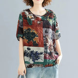 Blouse ZANZEA Women Vintage Printed Tops Casual O Neck Short Sleeve Shirt Female Loose Tunic Blusas